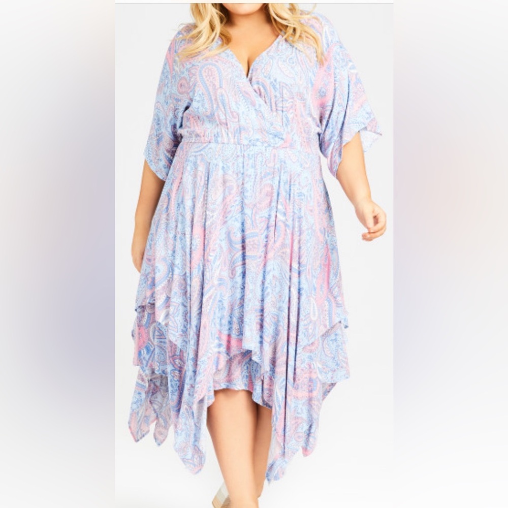 Avenue Blue and Pink handkerchief hem dress